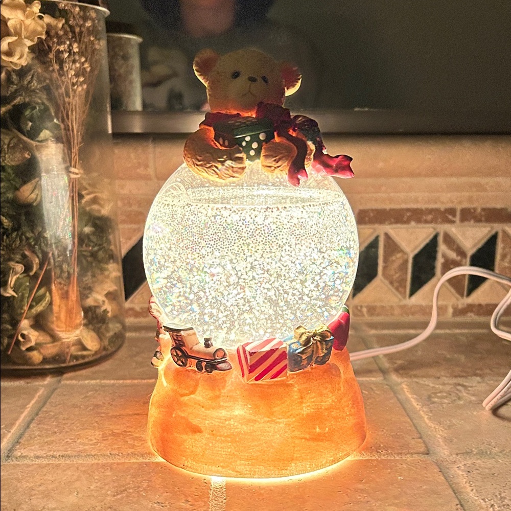 Teddy Bear Shimmer Water globe, Electric 7.5” Tall